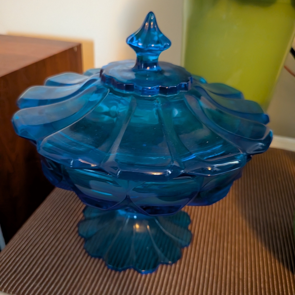 Blue Glass Pedestal Candy Dish